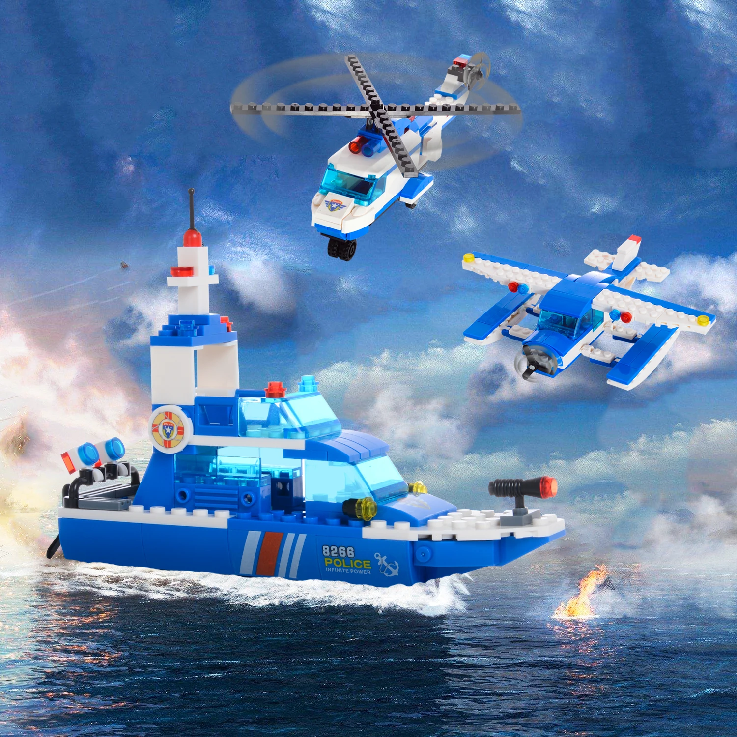 8 in 1 Mobile Command Center City Station Building Sets Bricks Toy with Cop Car & Patrol Vehicles with Storage Box Present Gift