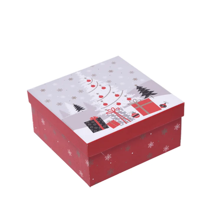 Christmas Square Rigid Gift Box three-piece set of heaven and earth cover 3D patch packaging box