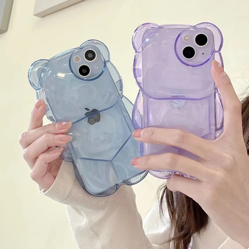 Clear Transparent Bumper Shockproof Soft Silicone Cover Cute Bear Phone Case for iphone 14 13 12 11 Pro Max Plus X XS XR Cases