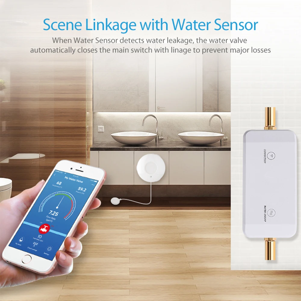 2.4G & 5G Wifi Detect Temperature Water Pressure Valve Water Leak Detector Works With Tuya Alexa Google Tmall Genie For Garden