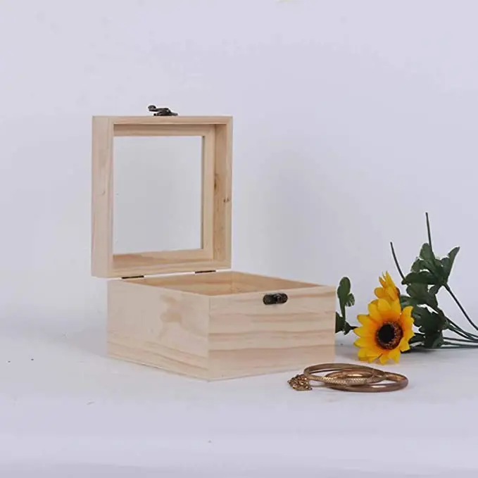 Glass Lid Wooden Gift Box Storage Box Flower Packaging Box