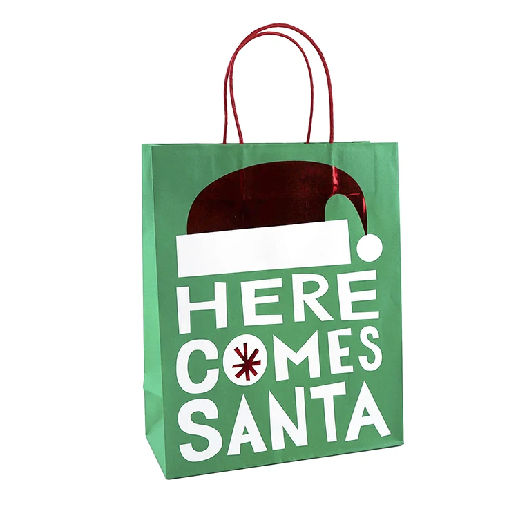 recyclable custom printing red luxury kraft paper bag colorful christmas paper bag paper handle
