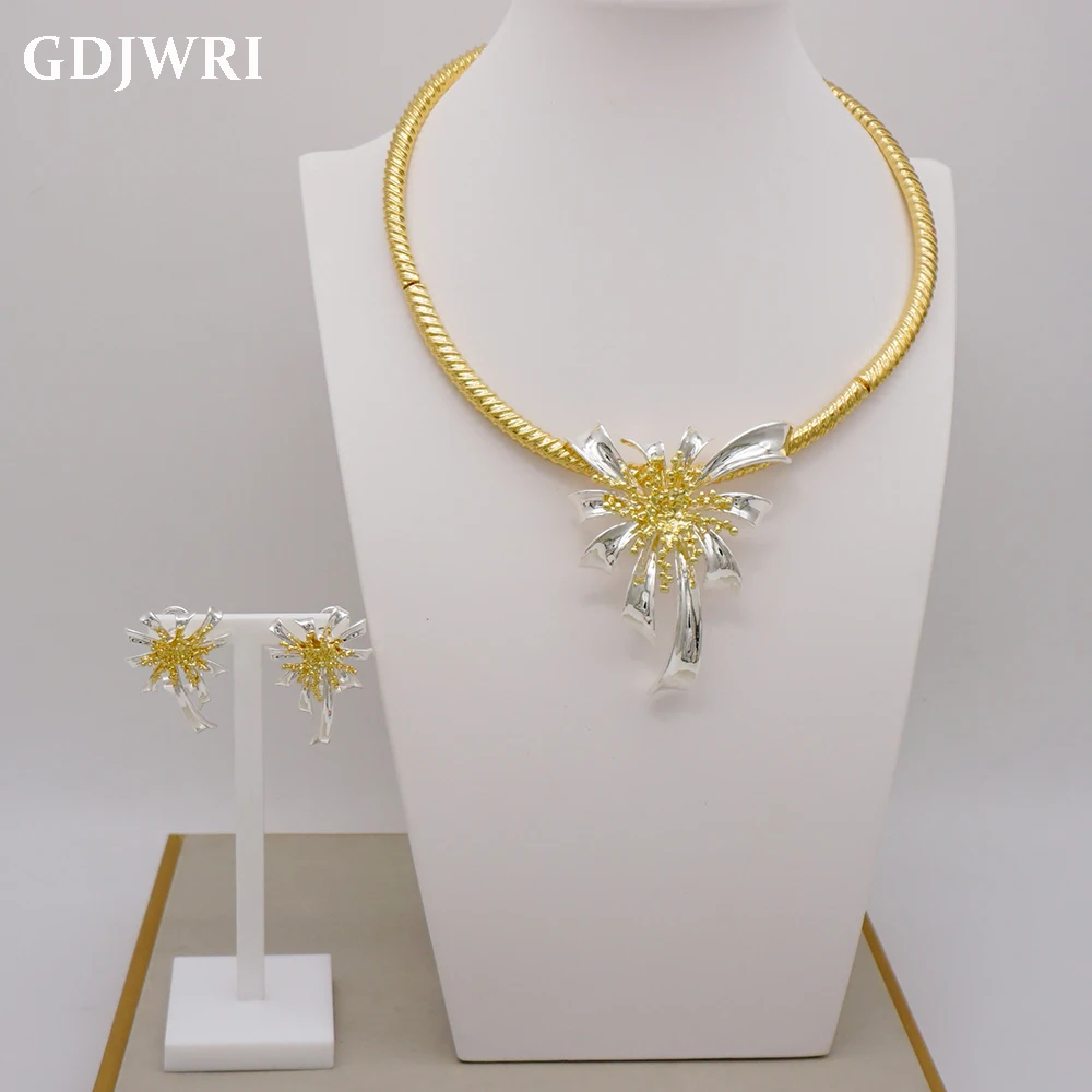 GDJWRI NB02 silver 2 tone african necklace accessories women set 10 k gold jewelry