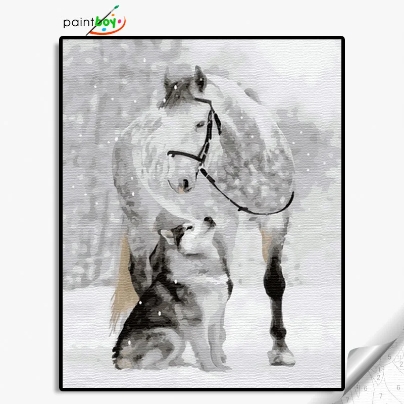 GX36120 40*50cm Animal oil painting horse and dog in the painting by number simpleness wholesale