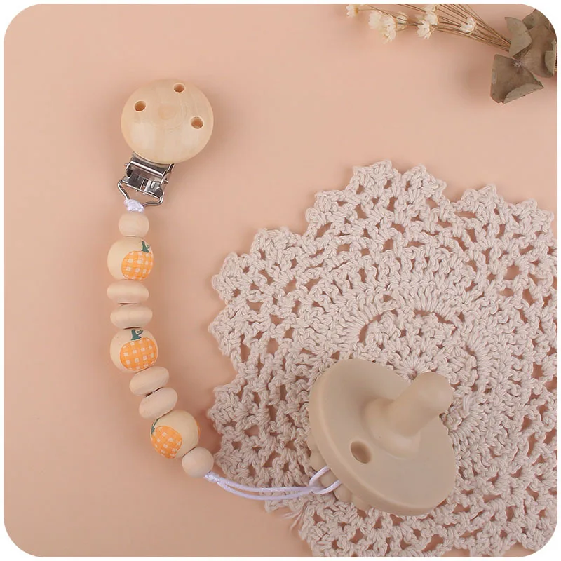 New Baby Products Orange Pumpkin Bead Pacifier Chain Soothing Baby Pacifier Anti Loss Chain