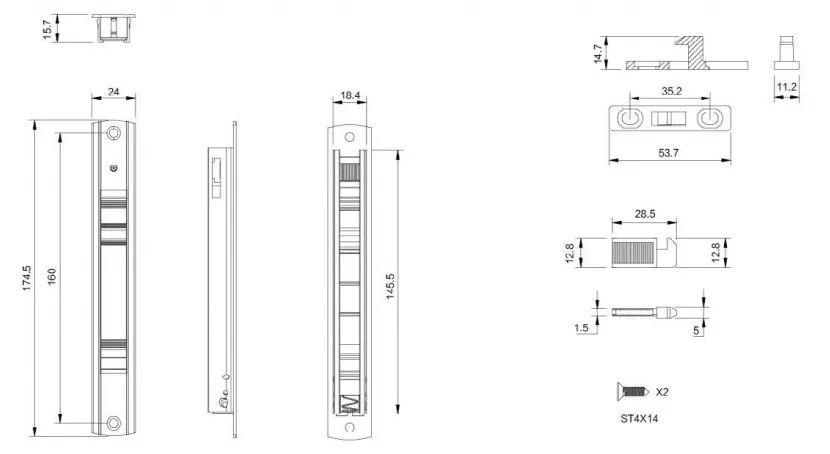 Central America window hardware 174mm  window aluminum latch lock