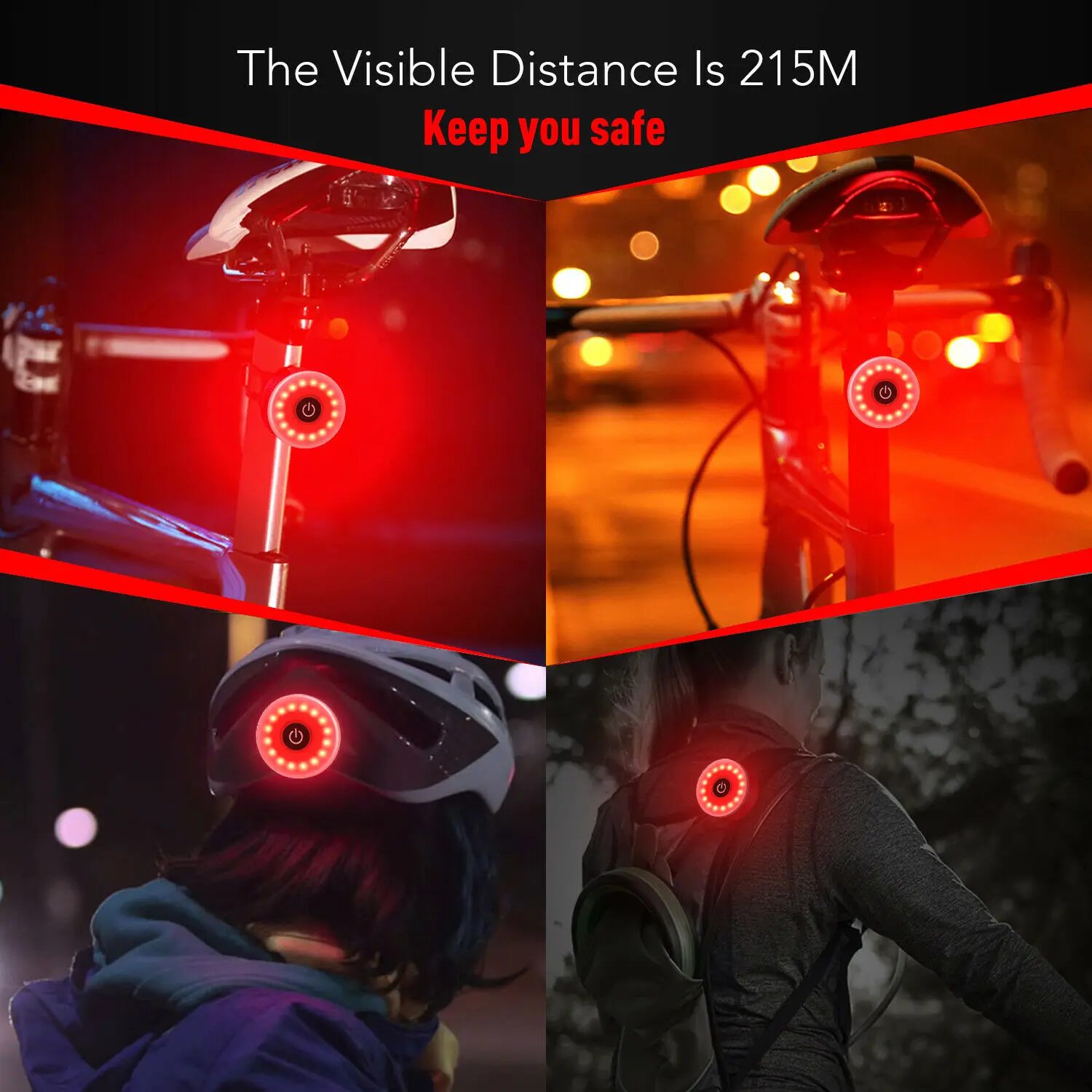 USB Rechargeable Front White Bicycle Light Waterproof 5 Modes Bike Red Tail LED Light Set 56 hours battery life