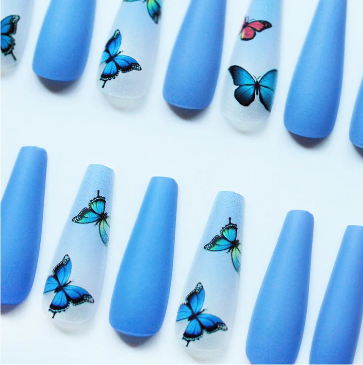 nail stickers blue butterfly style  Finished Nail Art Pieces Stickers Press On Nails