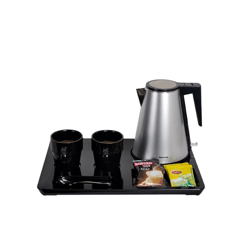 Fashion  Honeyson modern 1.2L cordless kettle  tray set hot sale electcic stainless steel hotel kettle tray set