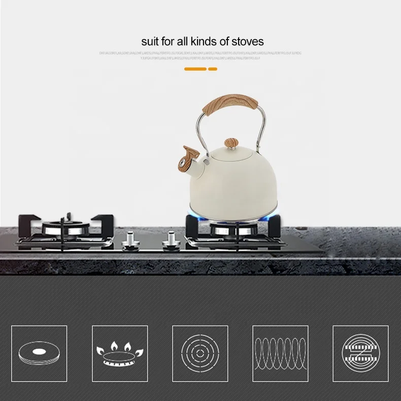 New European Whistling Kettle 2.5L Gas Induction Cooker Universal Stainless Steel Tea Coffee Water Kettle Blue Green Color