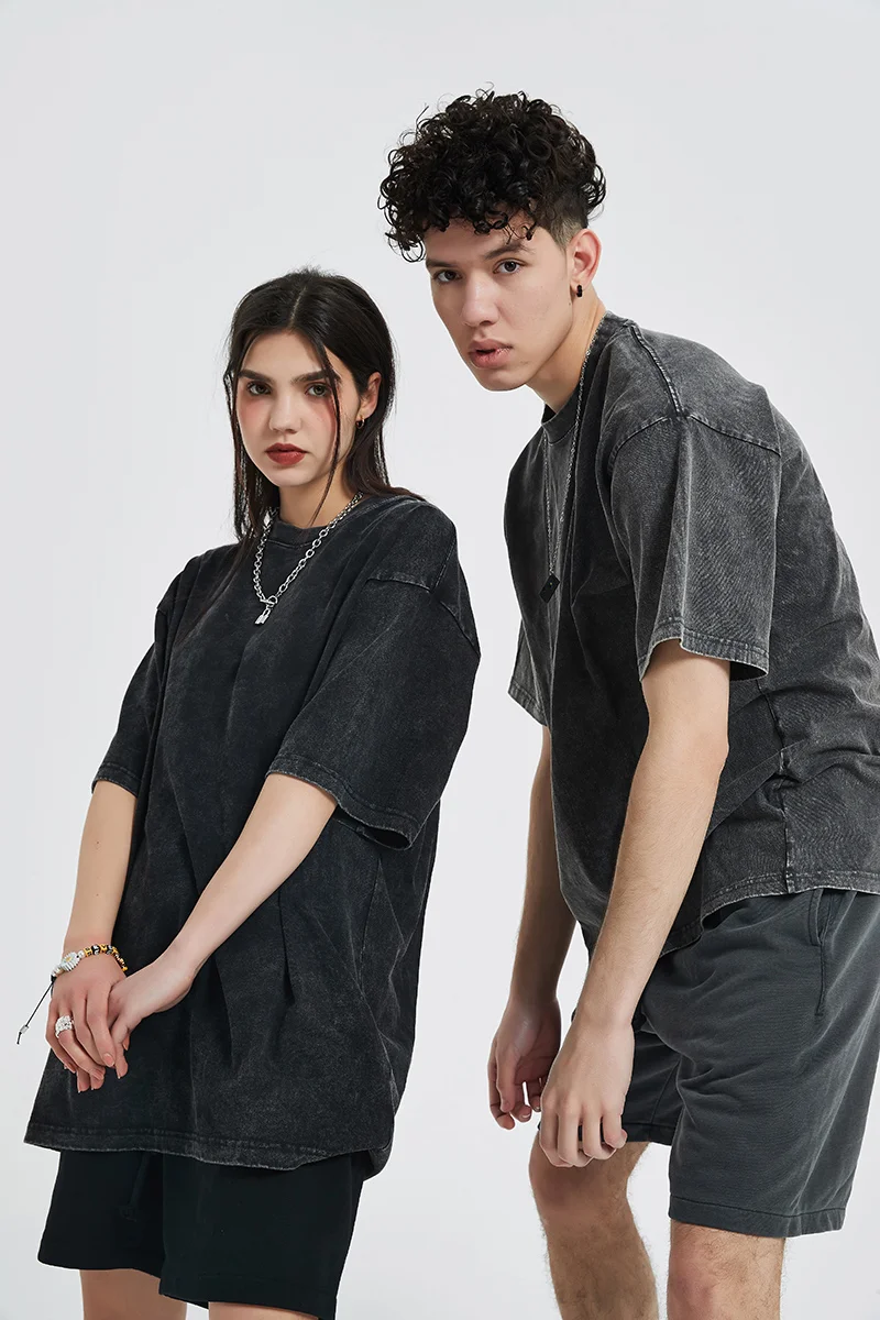 Manufacturers Custom Mens 100% Cotton Acid Washed Tshirt Over Sized Drop Shoulder Heavy Weight 250Gsm Stone Wash t Shirt Men