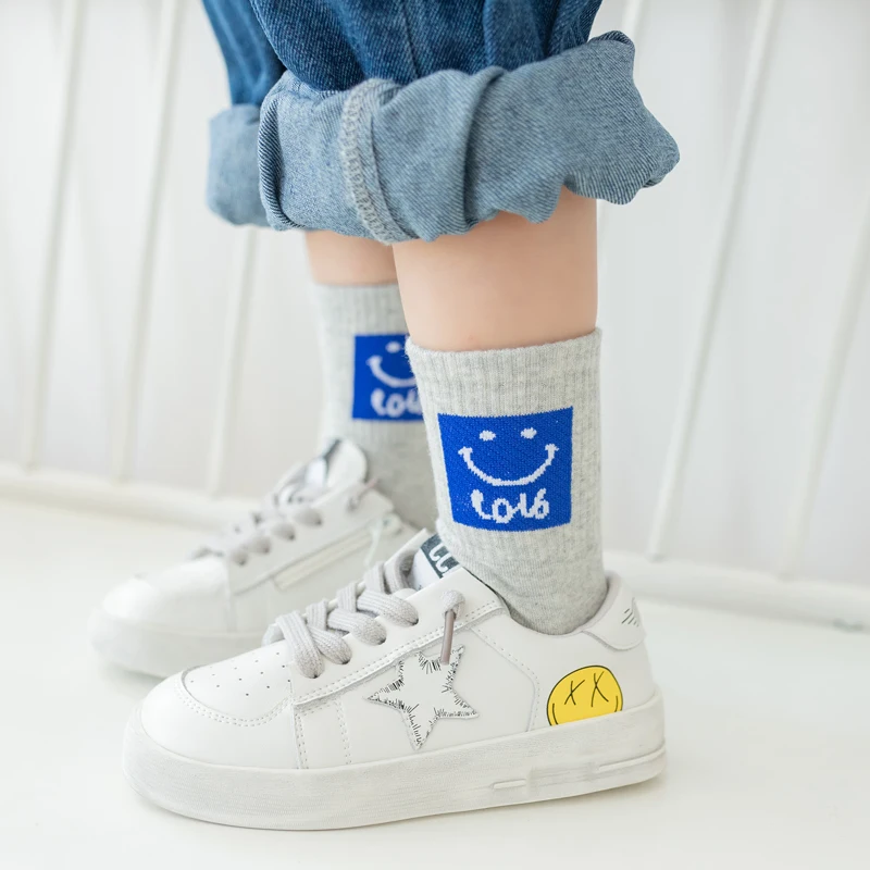 Kids Cartoon Socks smiley  Design Children Cute Kids 100% Cotton White Girl School  Socks    for kids  0-12 Years Old