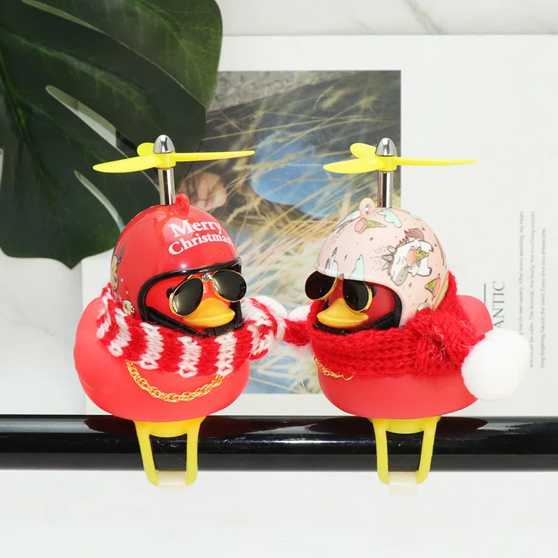 Rubber Red Duck Car Bike Decoration Black Duck Motorcycle Decoration With Propeller Helmet