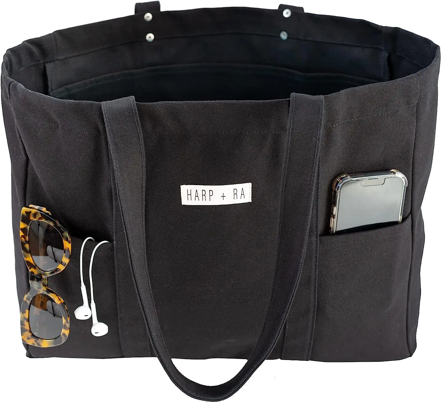 Large Canvas Tote Bag Utility Tote with 2 Front Pockets and Laptop Sleeve Teacher Bag in 16 Oz Organic Cotton