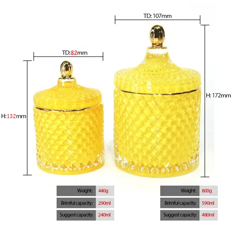 FENGJUN iridescent cylinder embossed Geo cut colored glass candle jar