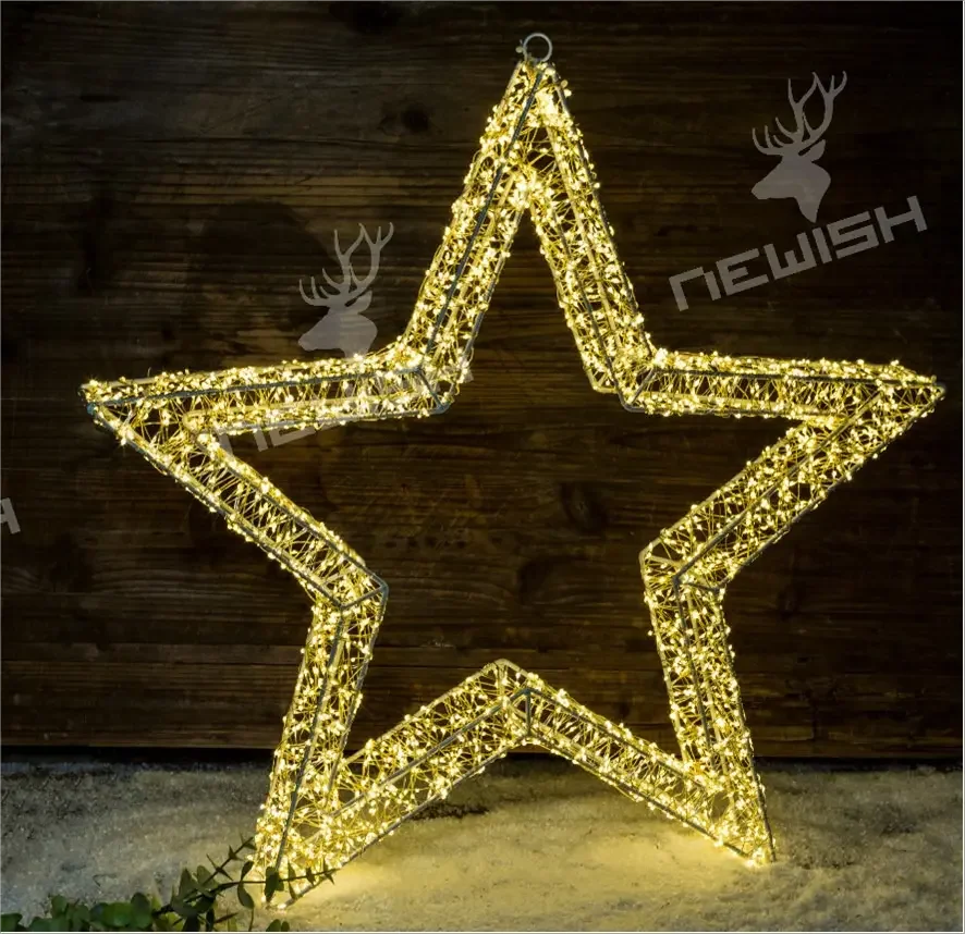 Newish Timer Function 3D Iron Wire Frame Star Lamp with Adapter Christmas Decoration Led Lights