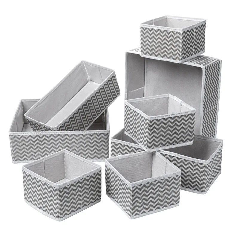 8 Piece Set   Collapsible Cabinet Closet Organizer Storage Boxes for Lingerie Underwear