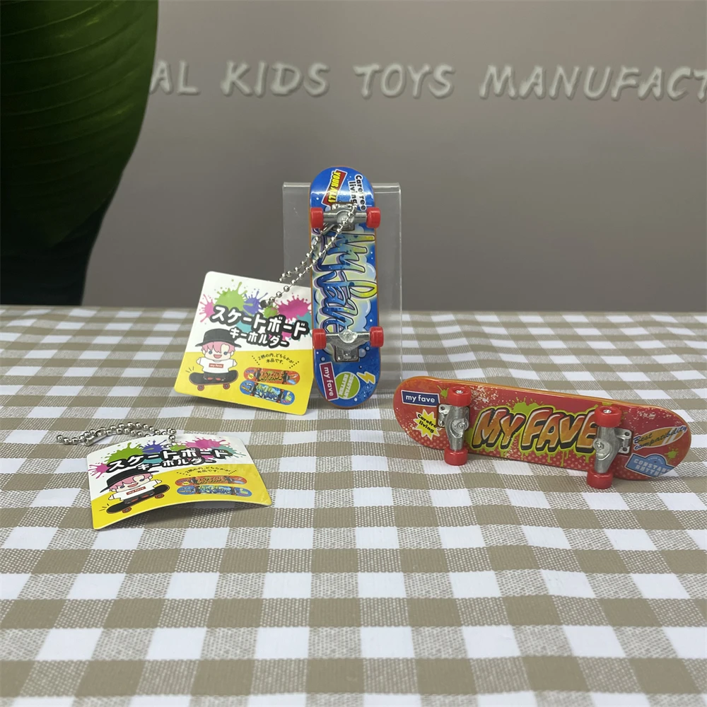 Custom Branded Logo Colorful Mini Skate Boards Keyring Toy Set Metal Finger Skateboard Keychain