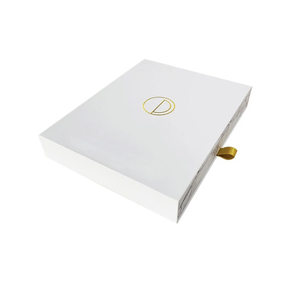 Handmade high quality durable hard rigid cardboard white customized logo square big drawer box for laptop