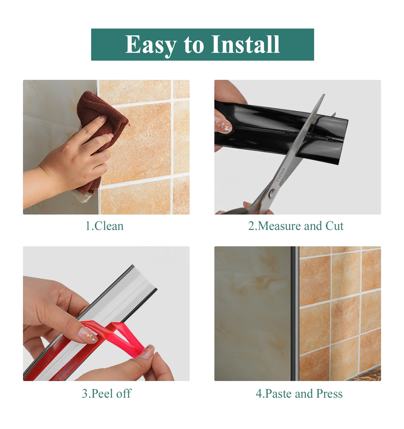 PVC Black Flexible Inside & Outside Corner Molding  Trim Peel and Stick Trim for Table Edge Protection Door or Wall Decorative