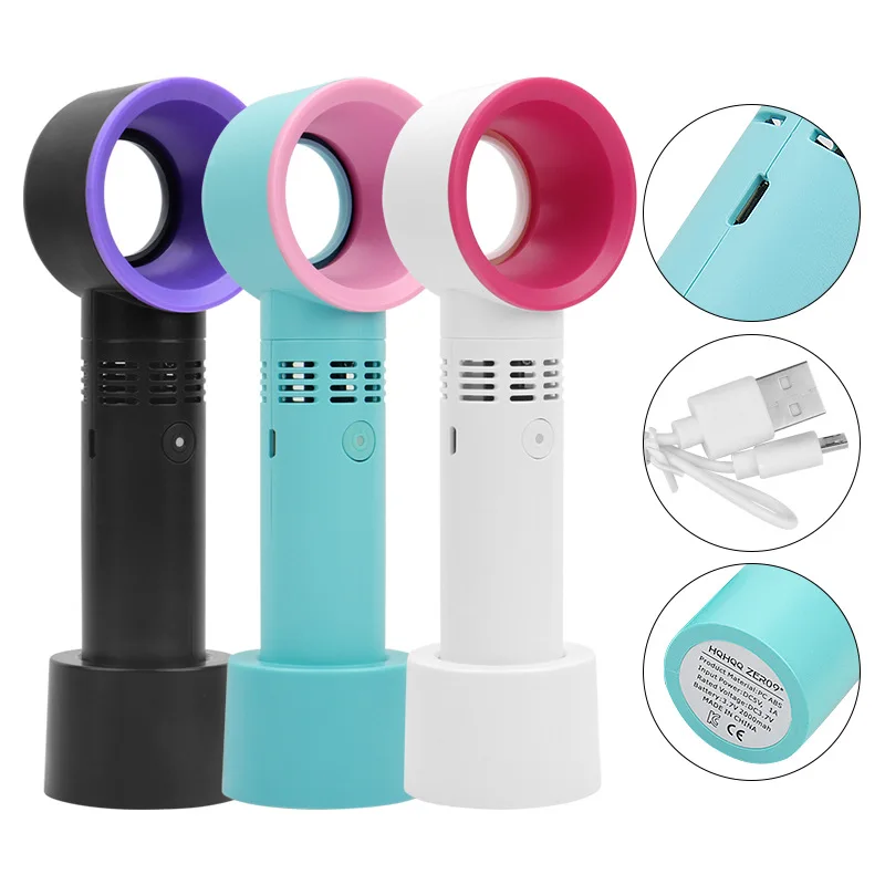Rechargeable Bladeless Fan Portable Handheld Leafless Cooling USB Mini Fan Desktop stand fan with 3 speeds