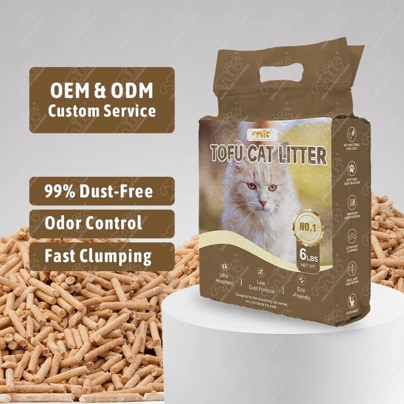 ODM/OEM Factory Wholesale Dust Free Super Light Flushable Natural Ecological Plant Stripe Shape Tofu Cat Litter
