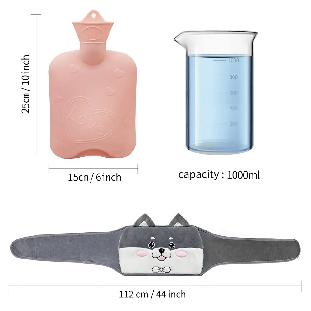 Hot water bottle Hand warmer with waist belt 1L BS rubber hot water bag for pain relief/ health care/Menstrual period