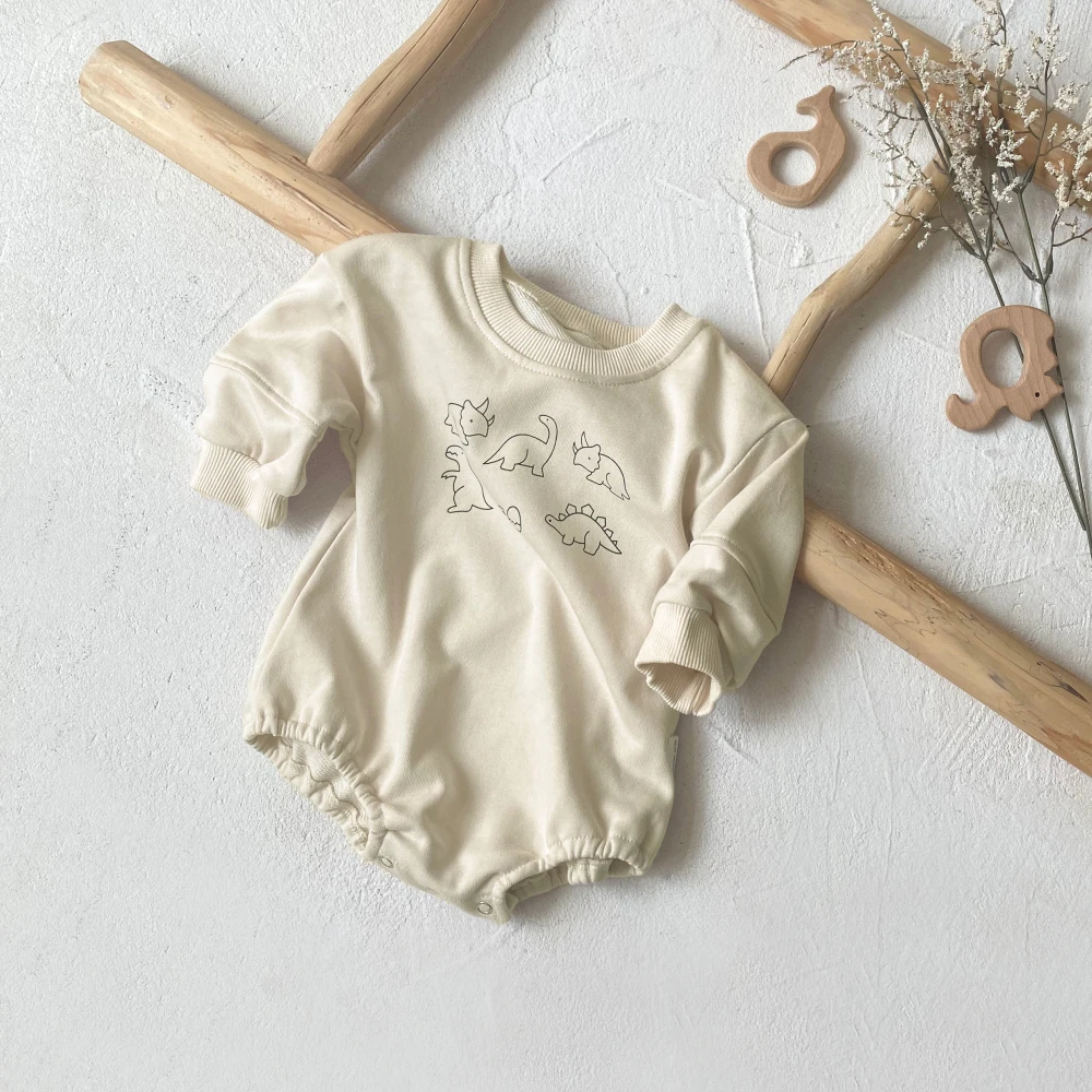 Autumn dinosaur print pattern bodysuit baby onesie baby outside wear casual wrap-around baby jumpsuit