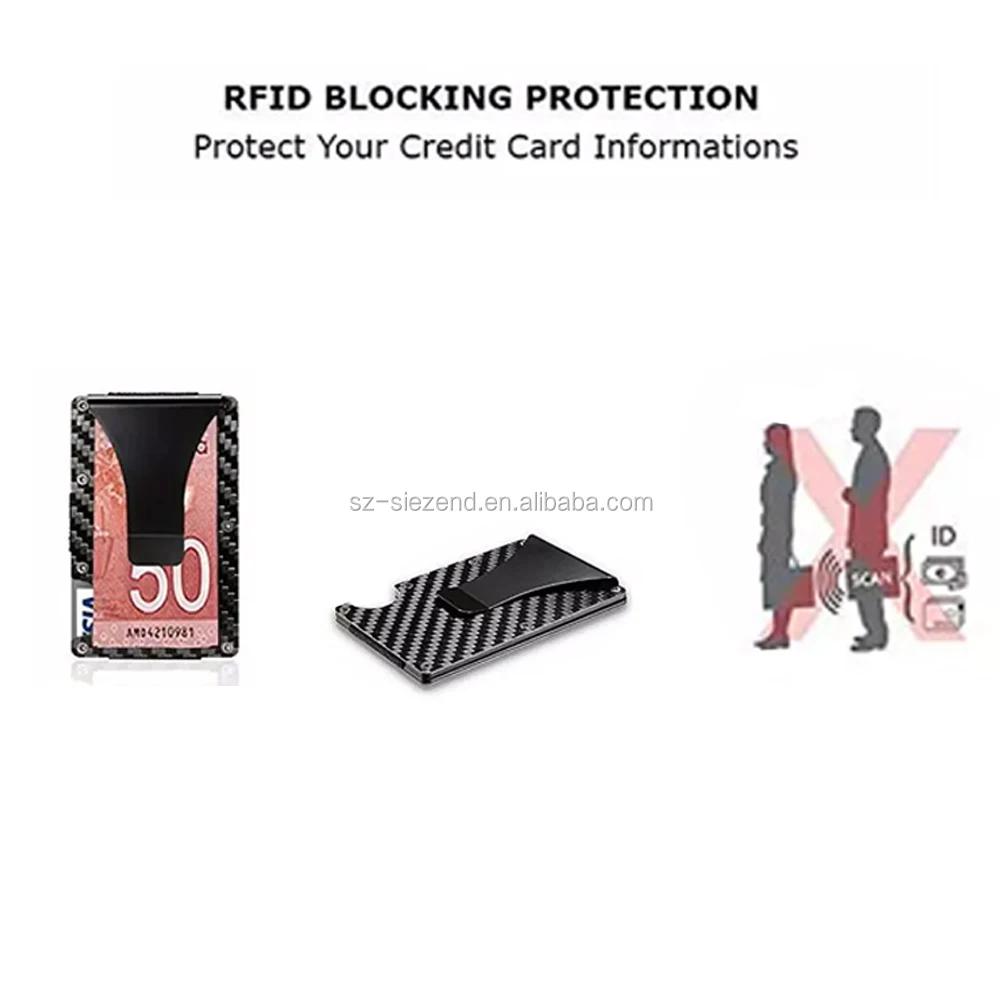 
Wholesale Carbon Fiber Slim RFID Blocking Wallets Credit Card Holder Aluminium With Money Clip Business Gift 