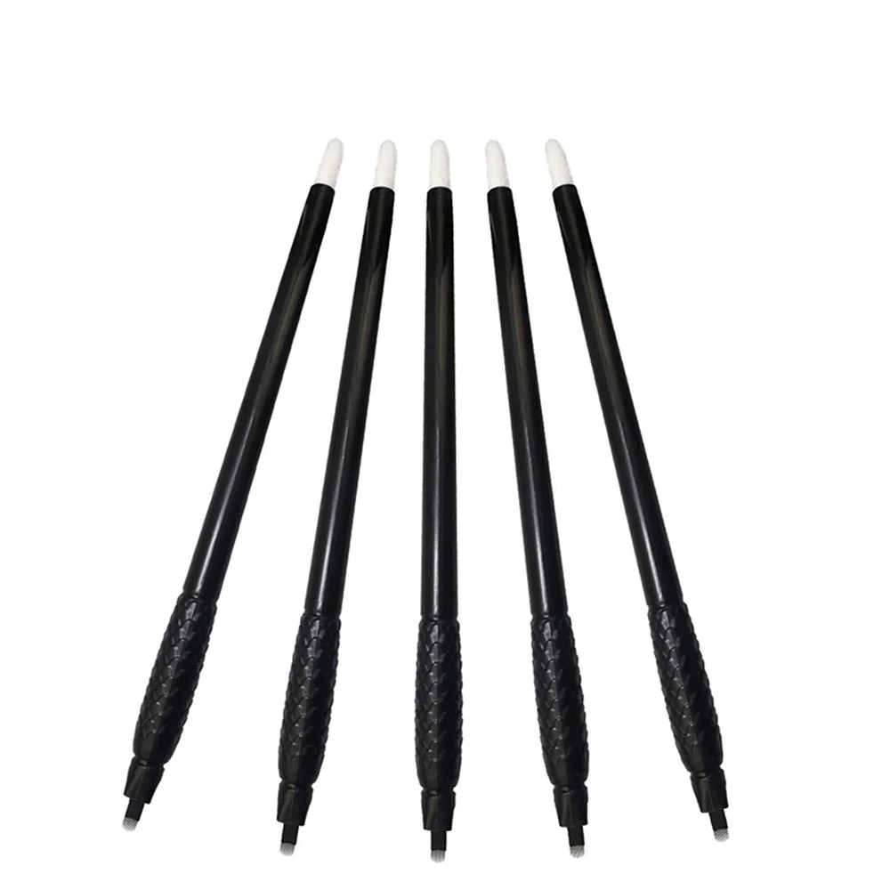 Nano micro 0.15mm 18U black blade Pink/Black Disposable Microblading Pen with Ring Ink Cup For Permanent Makeup Eyebrows