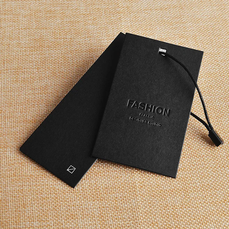 Garment Swing Tags Clothes Label print Name logo Plastic hang tag with string paper hangtags For Clothing own logo