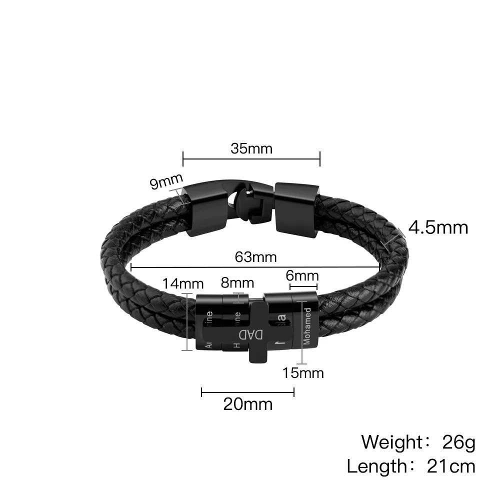 Cross Charm Engraving Name Bead Bangle Bracelet Wholesale Stainless Steel Braided Leather Bracelet Men Jewelry
