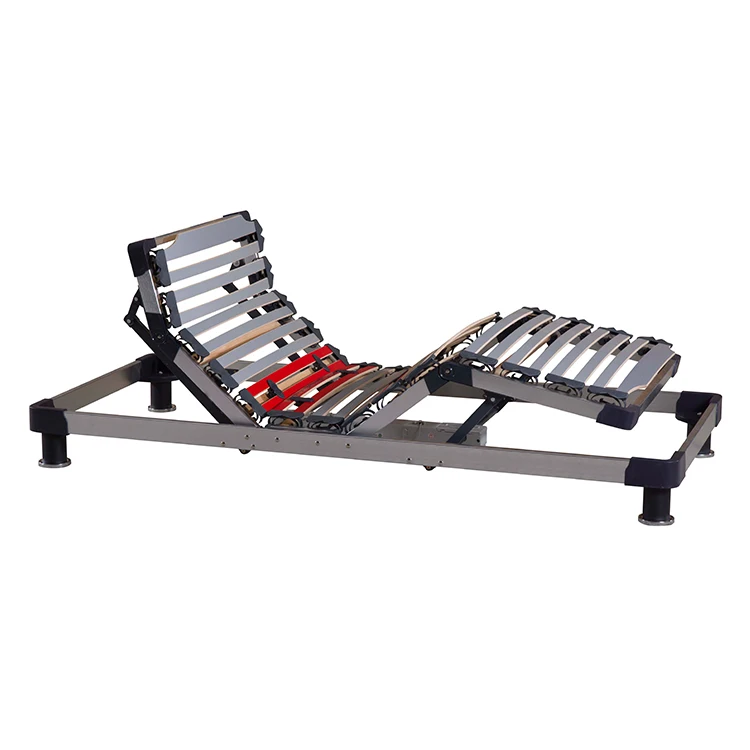 Factory direct adjustable metal steel bed frame single with wood slats