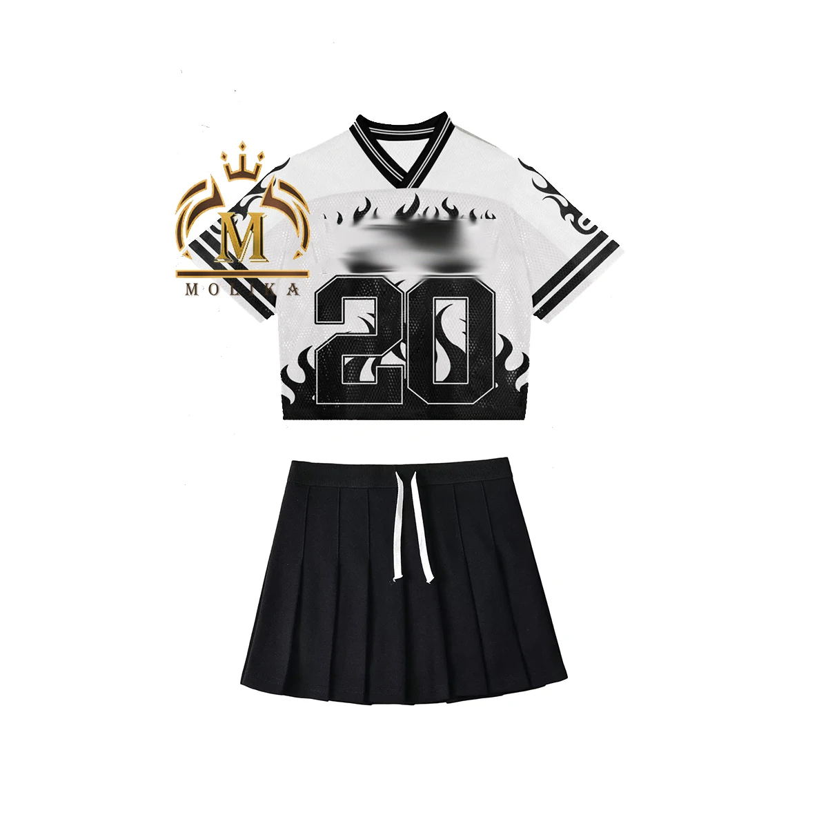 Spring Summer  Women Cute Outfits Print Mesh Jersey Shirt Mini Skirt 2 Piece Sets Girls Y2K Casual Two Piece Clothing Set Women