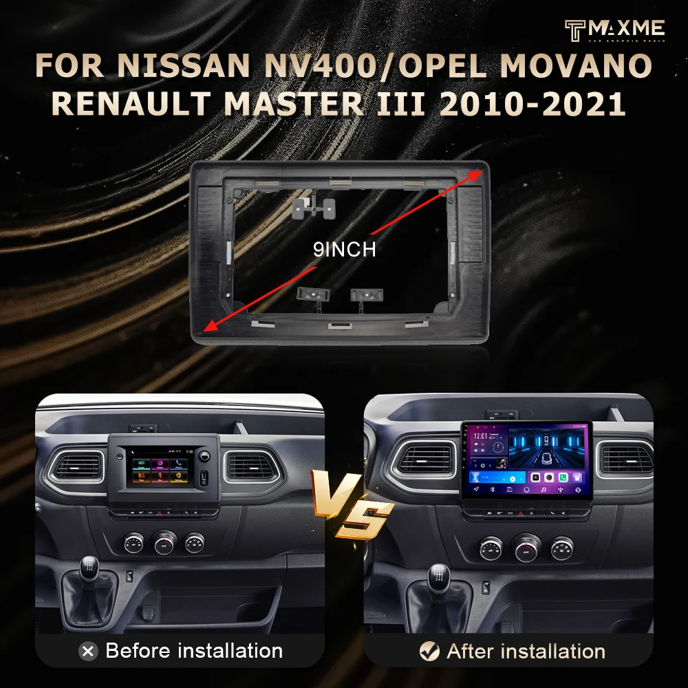 Maisimei 10 inch Car DVD Frame FOR NISSAN NV400/OPEL MOVANO/RENAULT MASTER III Matten Black 2010-2021