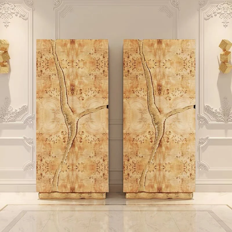 Hot Selling Tall Drink Wine Cabinet Bocadolobo Brass Copper Base Solid Wood Bar Side Cabinet Modern Luxury Living Room