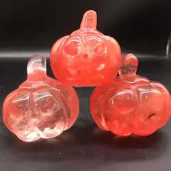 Wholesale Natural Quartz Carved Crystal Hollowed-out Red Melt Refining Pumpkins for Decoration