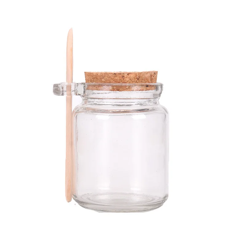 Dispensing bottle with wooden spoon stopper kitchen seasoning bath salt tea caddy set glass jar with wooden lid and spoon