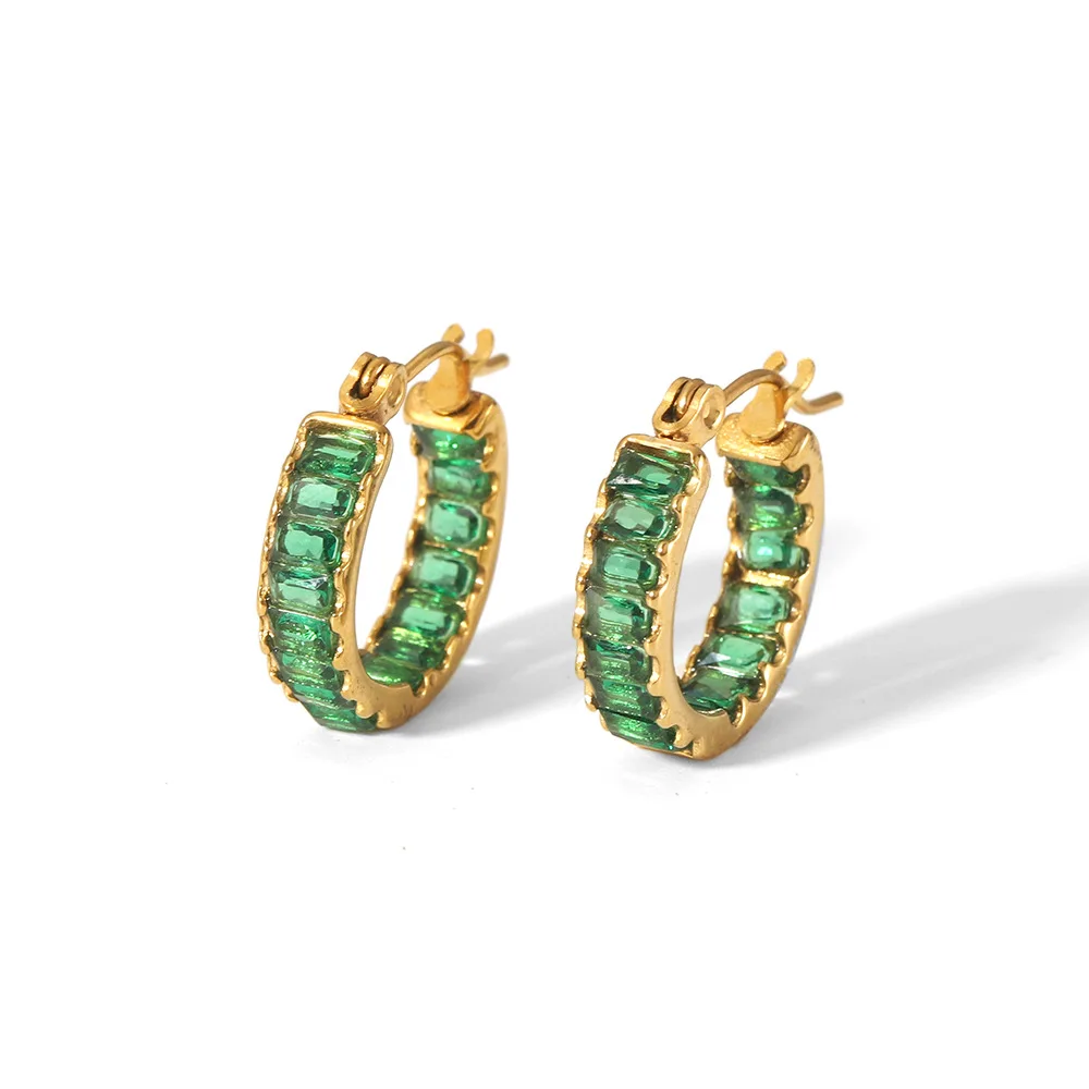 ERESI Summer Waterproof 18k Gold Plated Unique Hypoallergenic Stainless Steel Polished Vintage Square Coral Zircon Gear Earrings