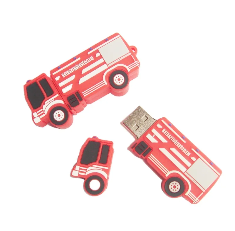 Китайское производство под заказ, пожарные машины грузовика игрушка форма ключ USB флеш-накопитель флэш-карты для подарков для промо-акций подарками