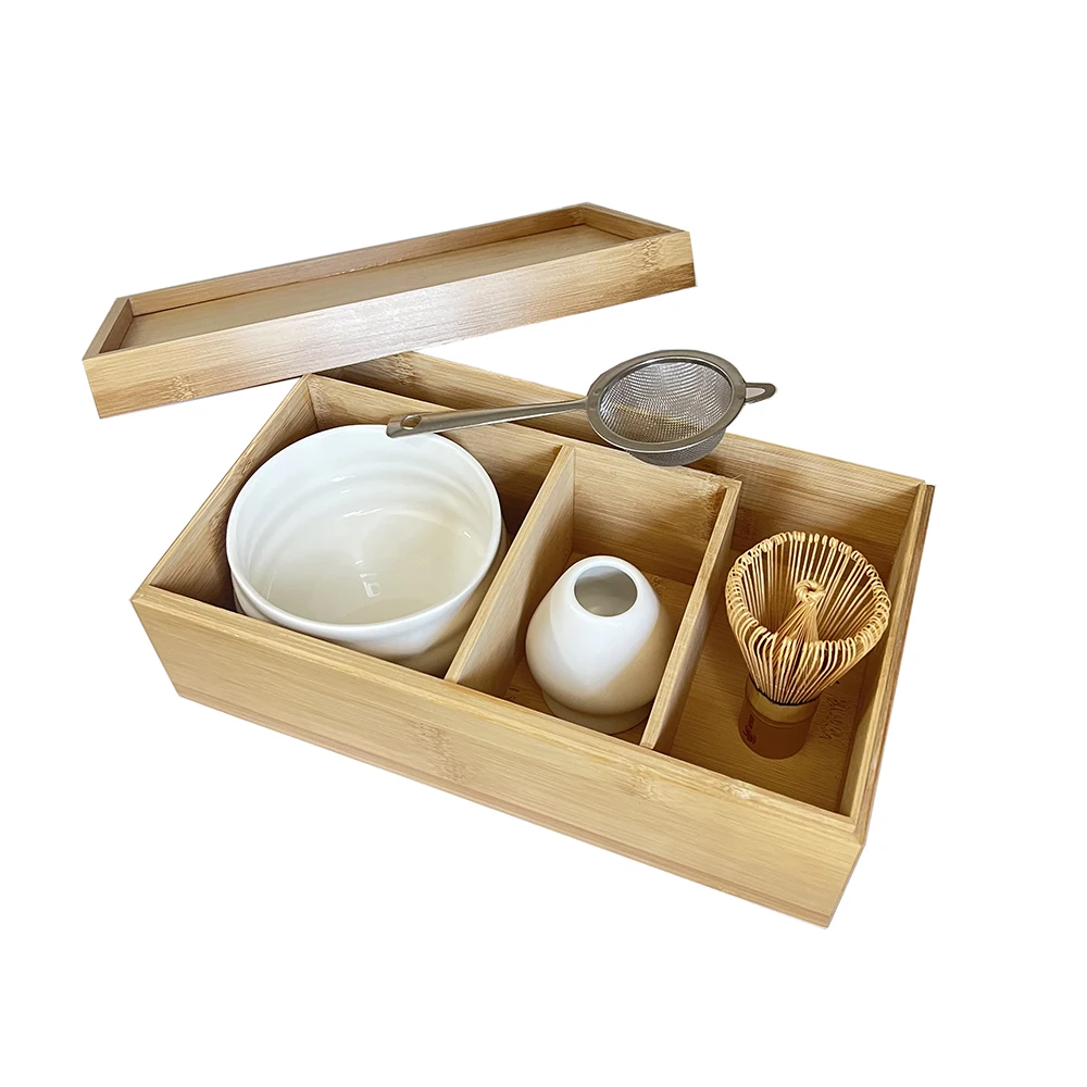Handmade Bamboo Matcha Whisk Japanese Brush Tea Tools Wooden Box with Wood Matcha Gift set