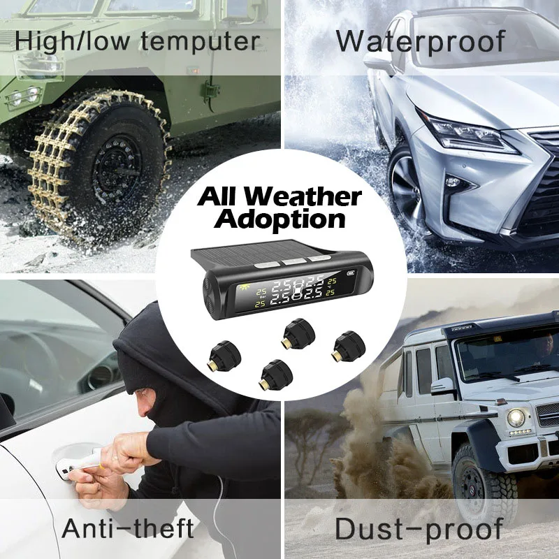 Factory Solar Wireless Truck Car Universal 4/6 Wheels Tire Pressure Monitoring System External Sensors