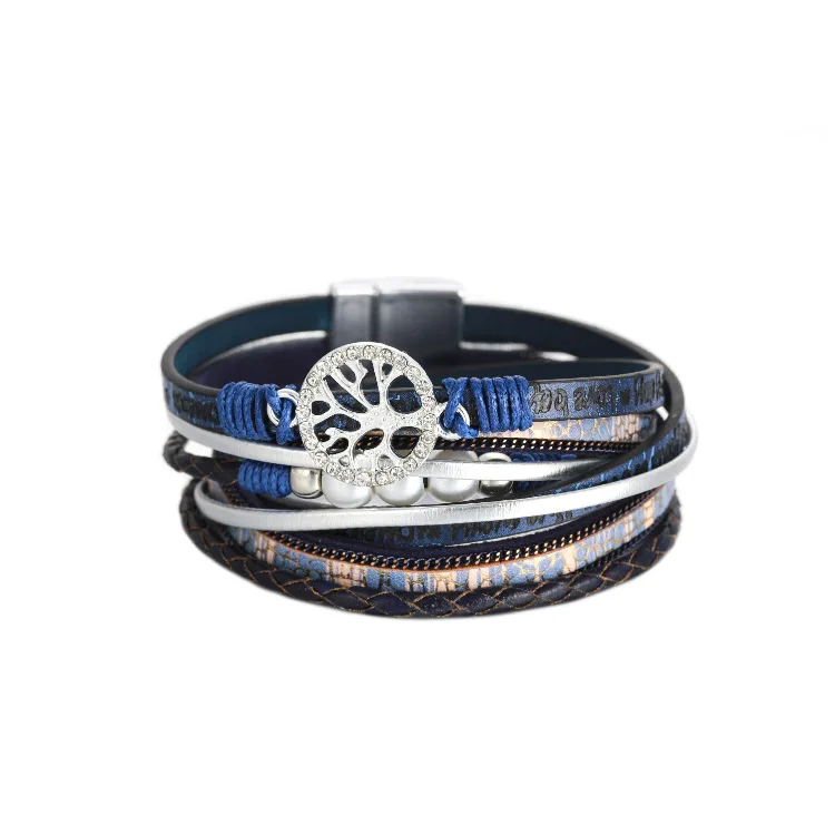 Life Tree Leather Bracelets For Women Bohemia Braided Multilayer Wrap Bangles Fashion