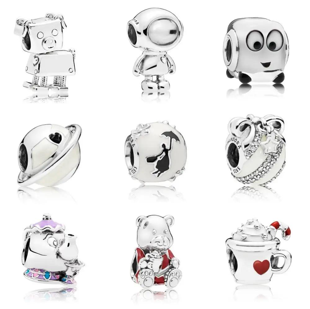 New Original 925 Sterling Silver Cartoon Robots Spaceship Earth Charm Beads Fits Charms Bracelet Diy Jewelry Making