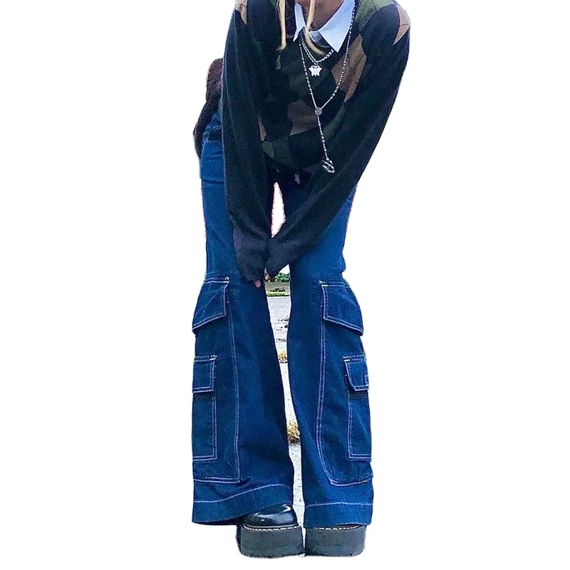 Новинка 2021, модные винтажные джинсы с высокой талией, лоскутные пикантные повседневные джинсы с карманами, брюки из денима