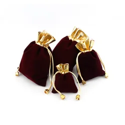 Wholesale 7x9cm 9x12cm 10x12cm 12x16cm Velvet Gift Bag Burgundy Organza Drawstring Gift Bags Christmas Gift Packaging Pouches