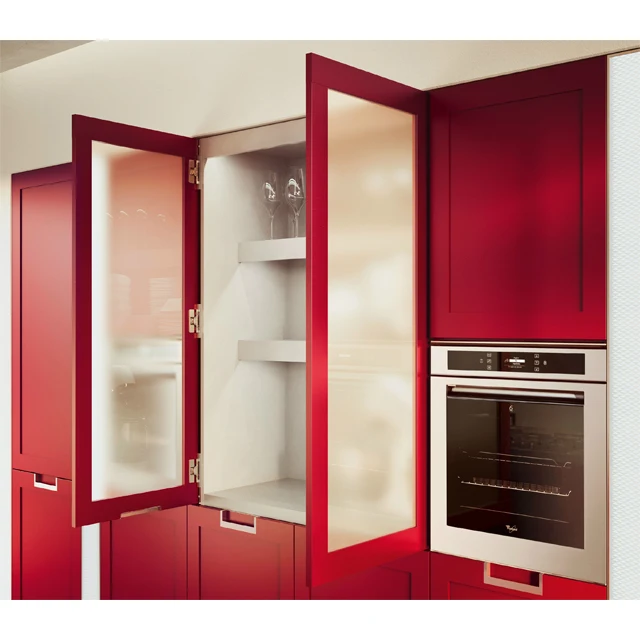 2019 modern light luxury red color wooden kitchen cabinet