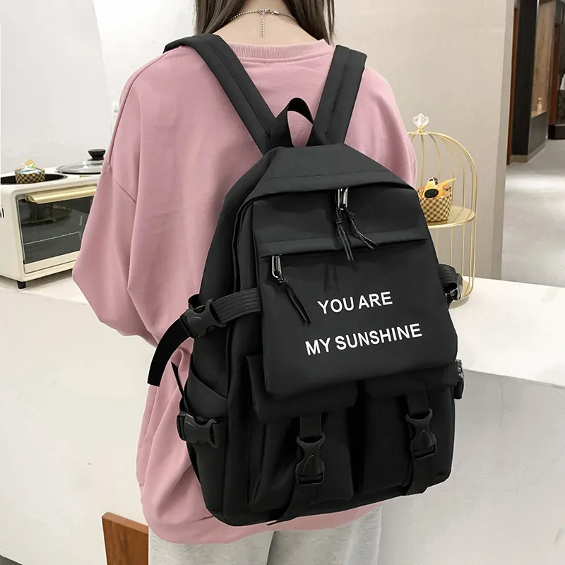 5 Pcs/Set High and Junior School Students Simple Campus Backpack Large Capacity Multi-function Canvas Schoolbag Set