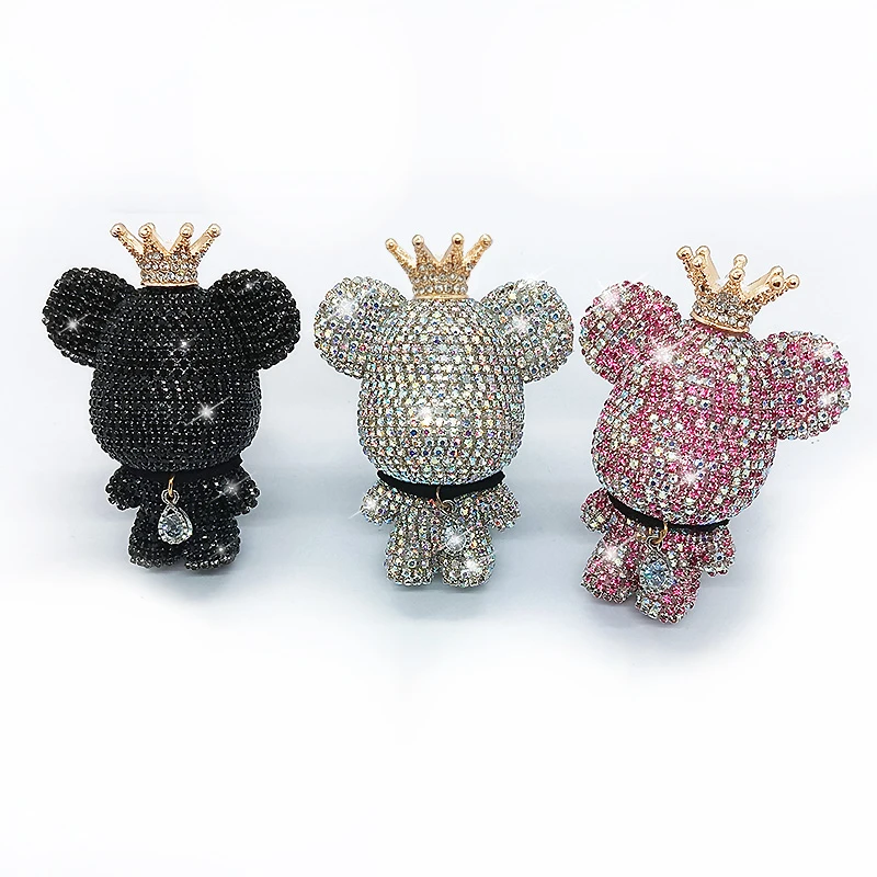 Auto Outlet Bling Bling Big Head Rhinestone Cute Bear Car Interior Air Freshener Vent Clip For Women In The Car