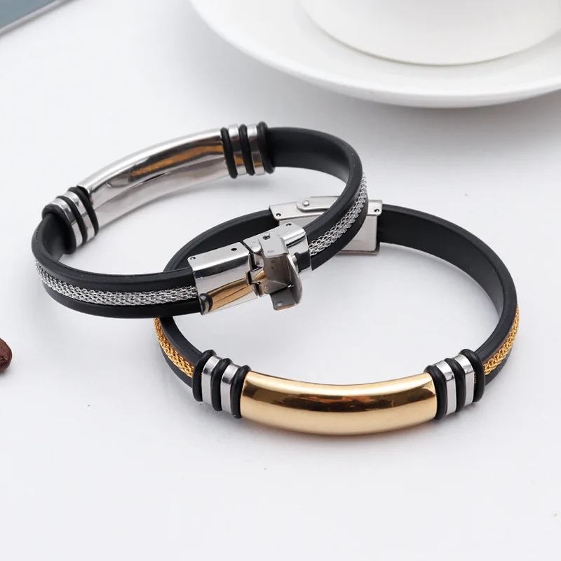 Europe Hot Selling Stainless Steel Bracelet for men in gold and silver color cheap price silicone wristband Fashionable Jewelry